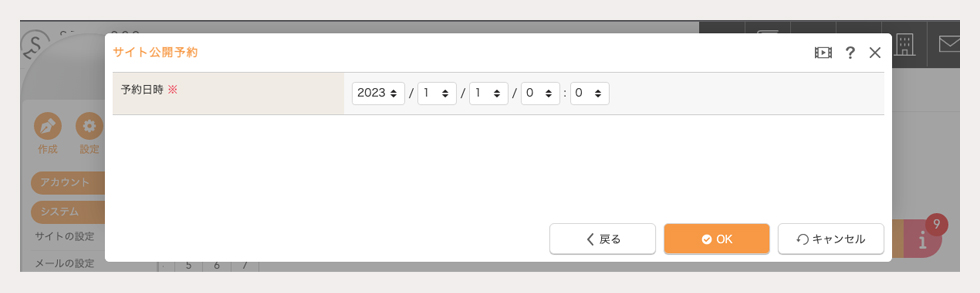 サイト公開したい日時を設定